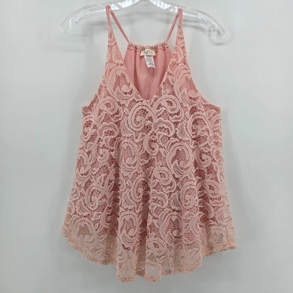 Love J USA Pink Lace V-Neck Spaghetti Strap Tank Top Womens Large